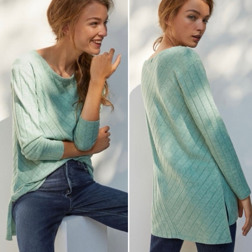 Maeve Anthropologie Devine Ribbed Tunic Top Seafoam Green Cozy Loungewear Size M